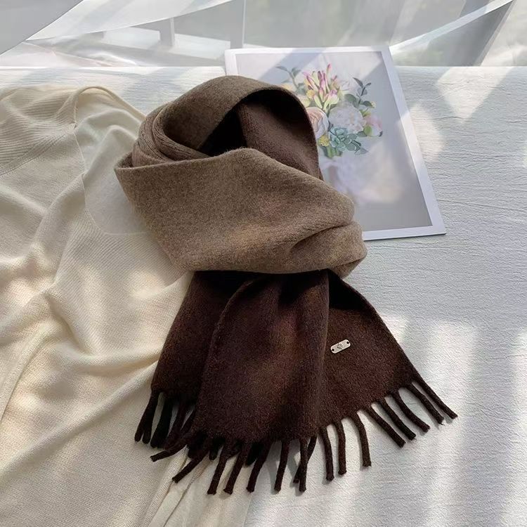 T178 cashmere scarf fashion tassel gradient color new mocha gray wool knitted neck scarf female autumn and winter