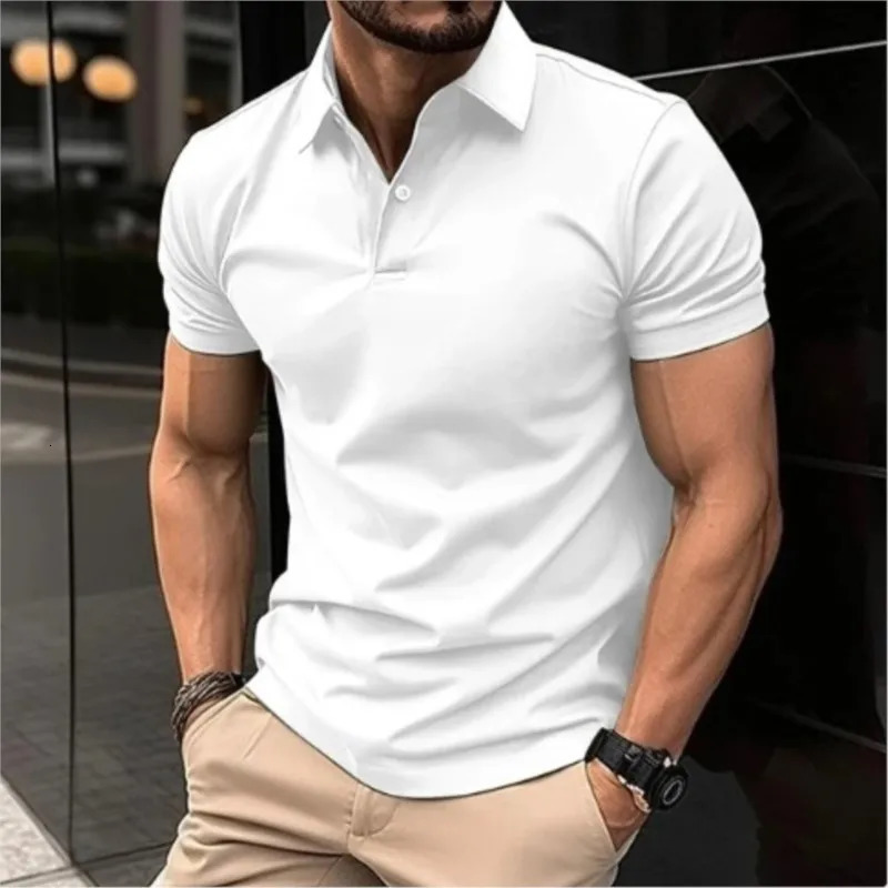Mens Summer Casual Solid Color Button Short Sleeved T-shirt Polo Shirt With Purple Loose Collar Daily Versatile Shirt 250225