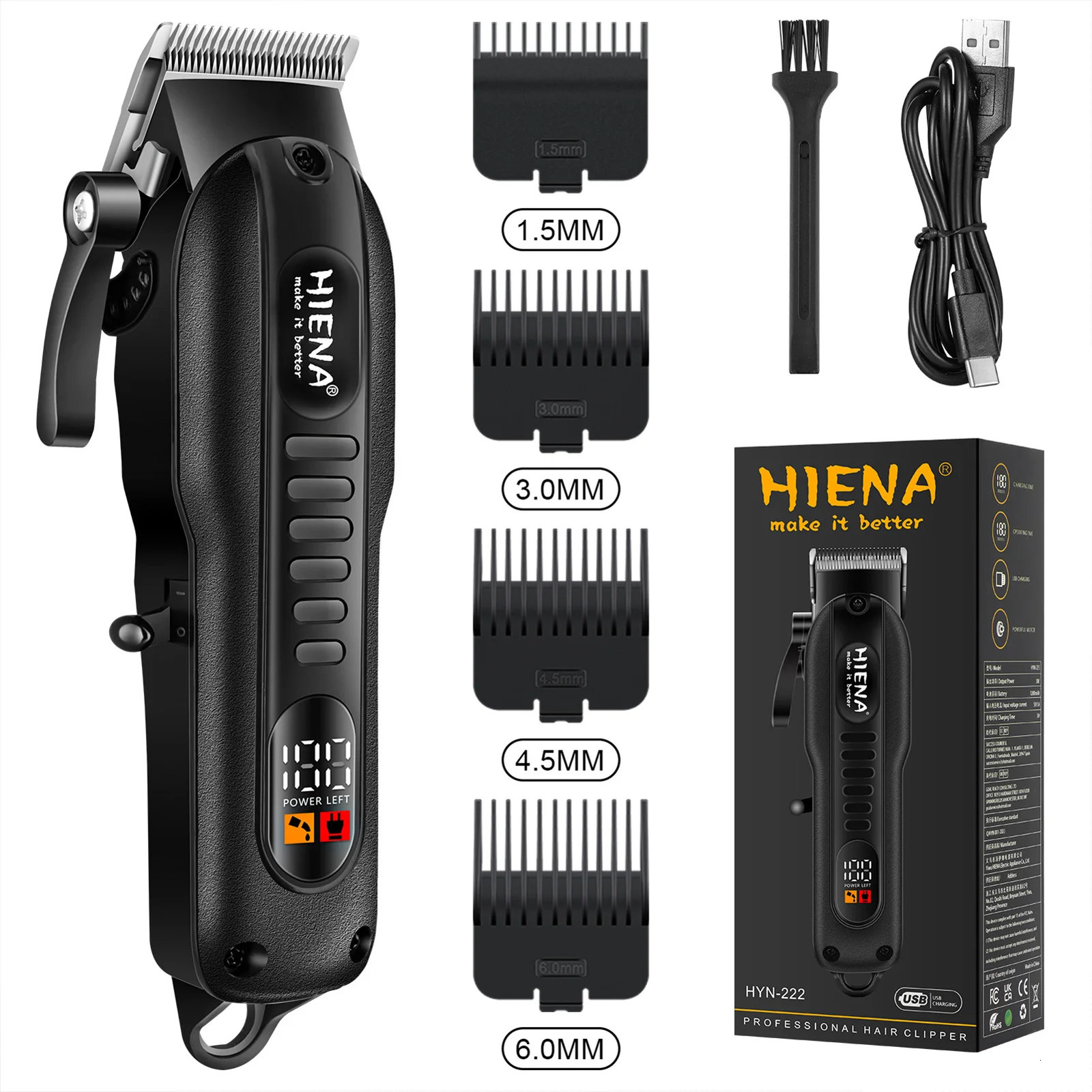 HIENA Hair Clippers 1200mah Powerful Battery Electric hair Trimmer Professional barber cutting machine Cordless clippers 250217