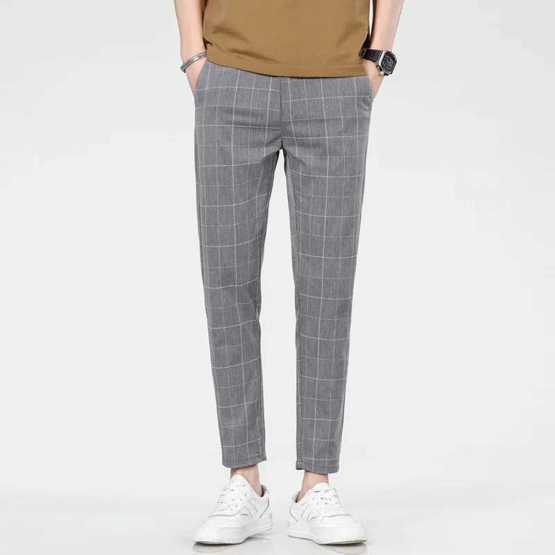 New Checkered Fashion Europe and the United States Style Mens Pants Business Casual Travel Slim Pants Comfortable and Versatile W250225
