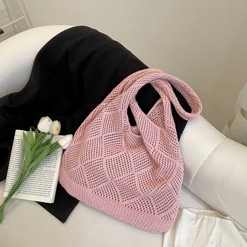 Casual Knitted Hollow Out Knitted Women Shoulder Bags Woolen Weave Large Capacity Tote Bag Summer Beach Bag Big Shopper Purses