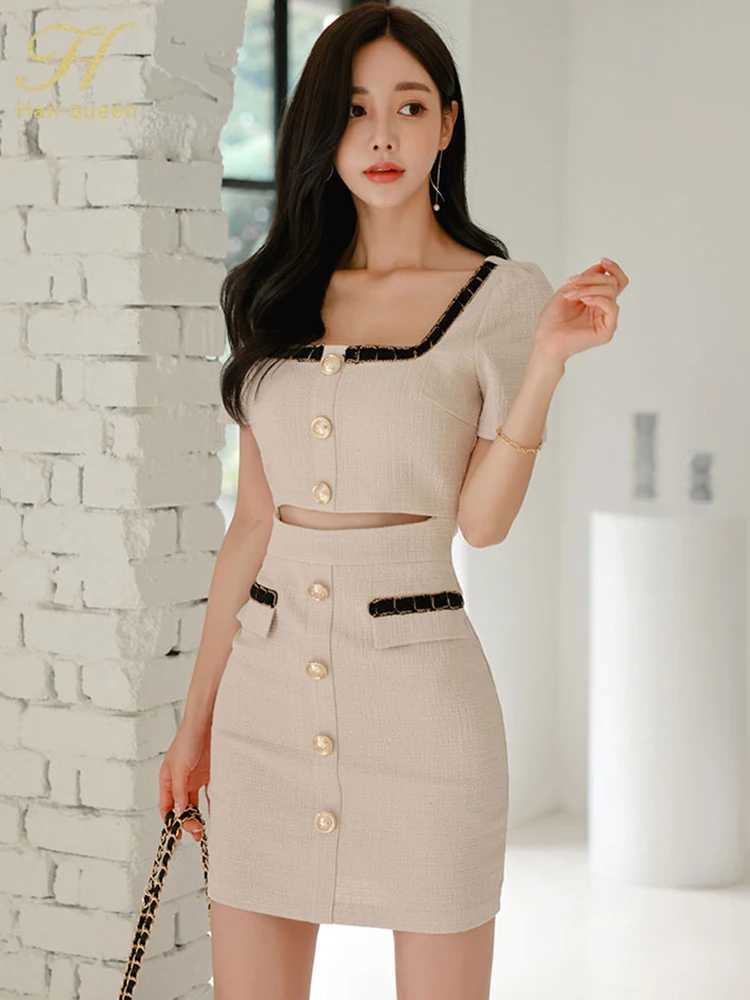 H Han Queen 2024 Summer Sexy Dresses Fashion Buttons Simple Sheath Pencil Short He Chic Dress Korean Style Clothing DressXJ250224