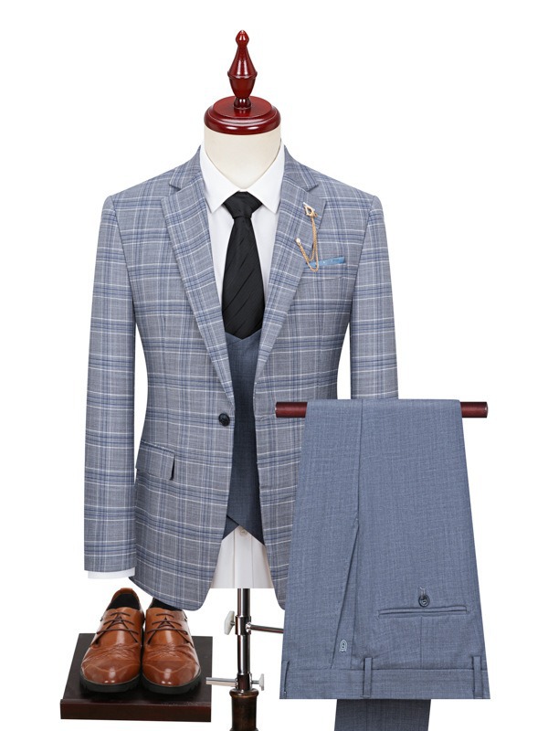 Y225Men's plaid suits business Korean style slim fit groomsmen