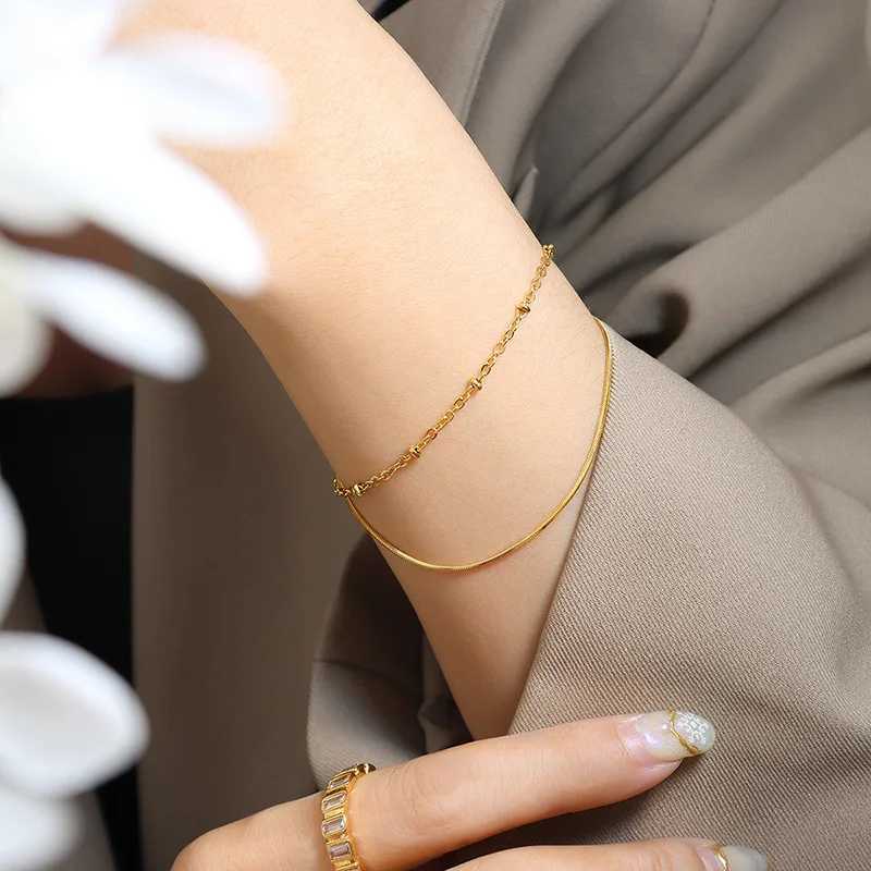 Simple Stylish Ins Detailed Double Layer Snake Bone Chain Exquisite Beaded Chain BraceletXJ250225
