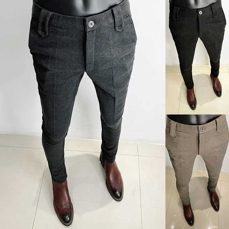 Autumn Winter Thickened Suit Pants Men Casual Slim Fit Straight Trousers Formal Business Woolen Cloth Social Office Dress Pants W250225