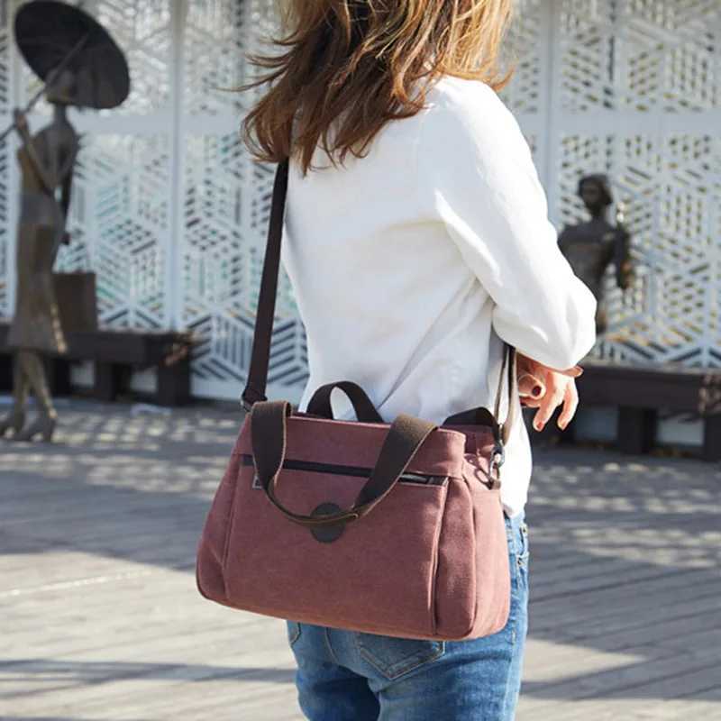 Casual Womens Bag Canvas Ladies Single-shoulder Messenger Bag Womens Large-capacity Multi-compartment Canvas Bag Z250225