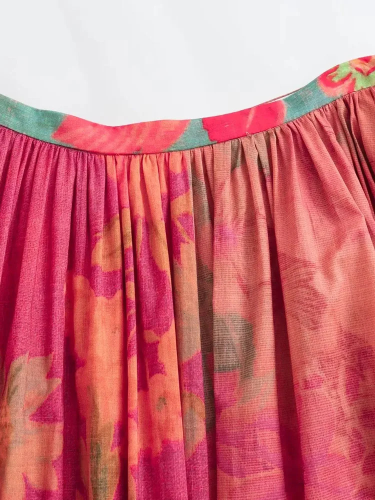 TRAF 2024 Women Printed Skirts Sets For 2 Pieces Shirts Top Suits Two Piece Set Outfit 250222