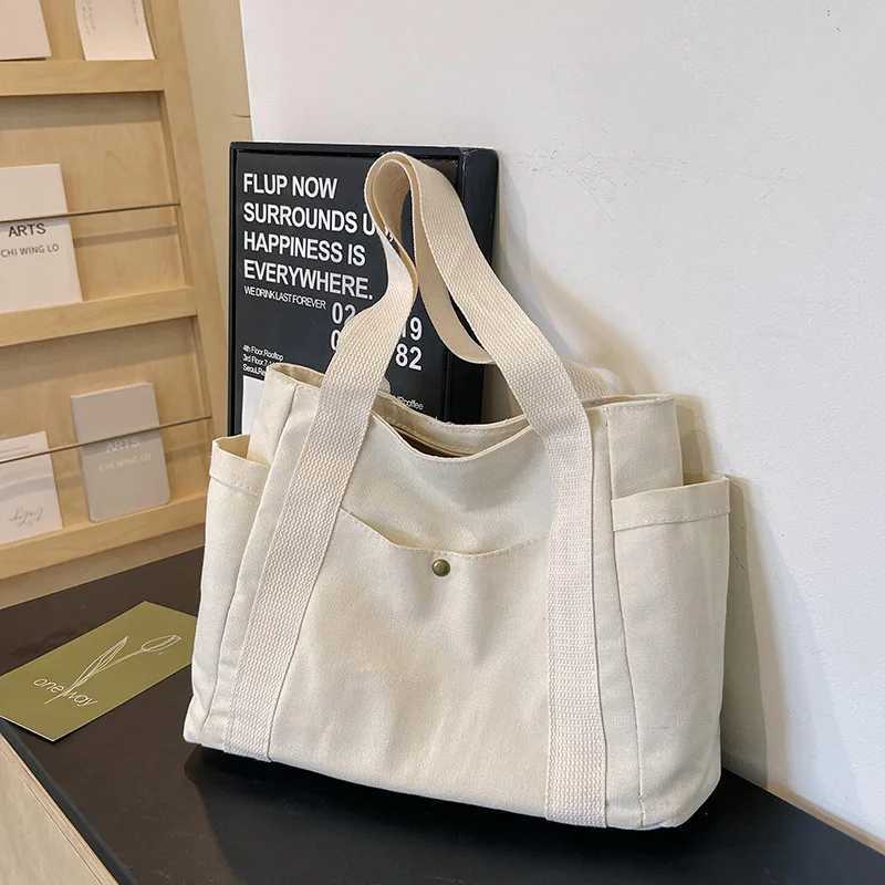 Canvas Womens Bag Large Capacity Multiple Outer Pocket Zipper Shoulder Bag Student Handbag Shopping Z250224-1