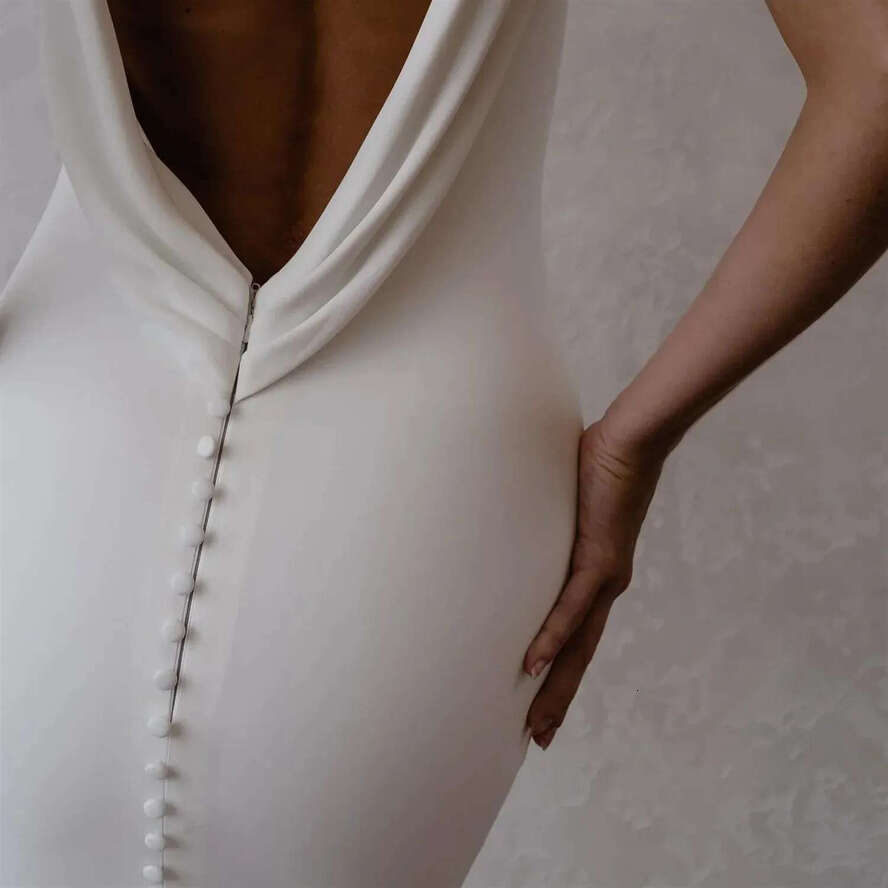 Detachable Train Mermaid Wedding Dress 2024 Deep V Neck Crepe Plain Sleeveless Open Back Simple Bridal Gowns Elegant Vestidos De Novia Customed