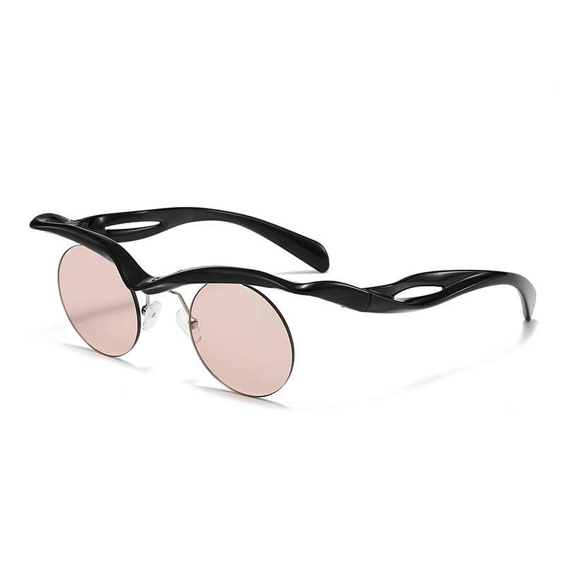 2025 cross-mirror European and American sunglasses women's round frame sunglasses men's trend ins, half-frame eyebrows no-frame sunglasses