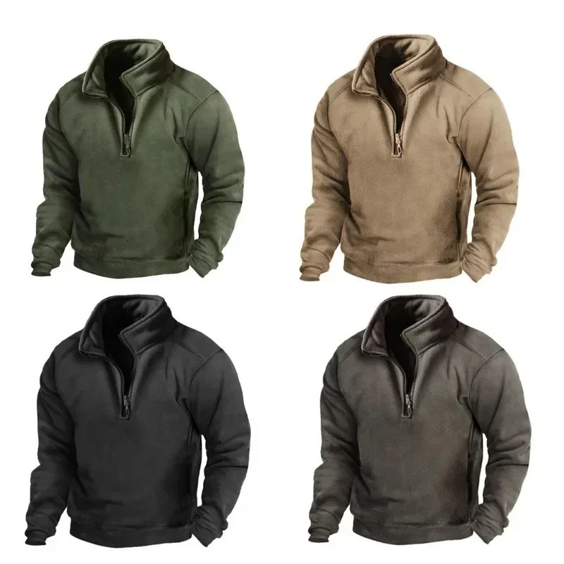 Warm Fleece Mens Tactical Sweatshirts Half Zipper Polar Wool Jackets Autumn Winter Outdoor Hunting Hoodies Pullover Coat 250224