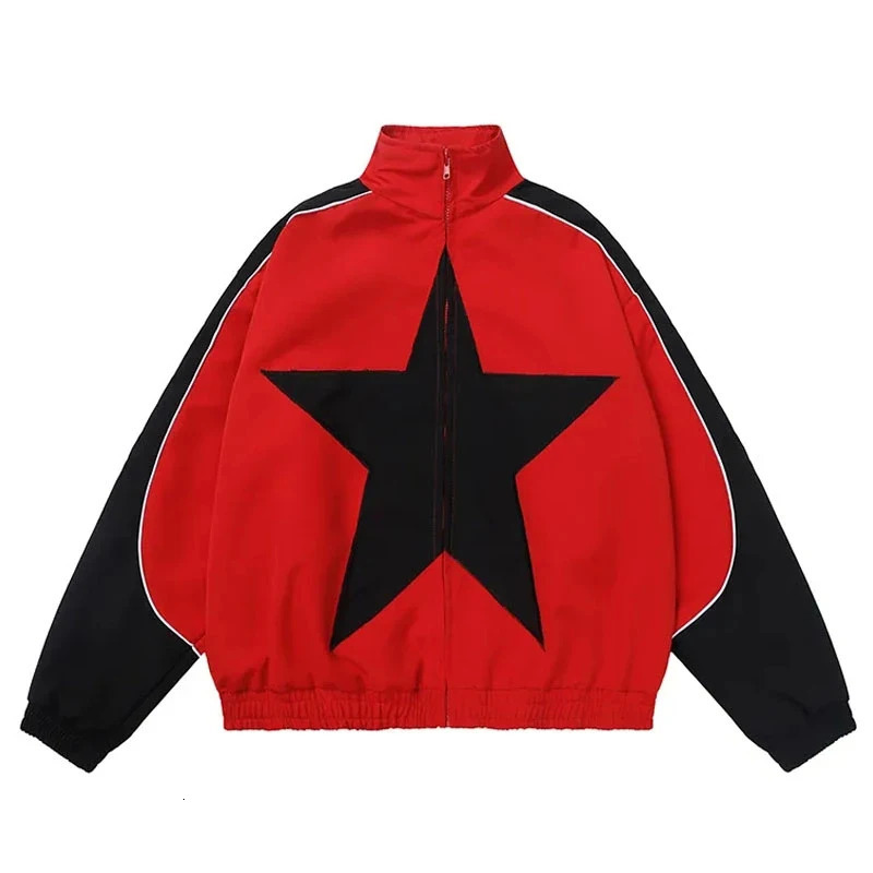 Spring Bomber Jacket Men Women Vintage Star Pattern Harajuku Y2k Windbreaker Coat Streetwear Zipper Patchwork Outerwear Unisex 250224