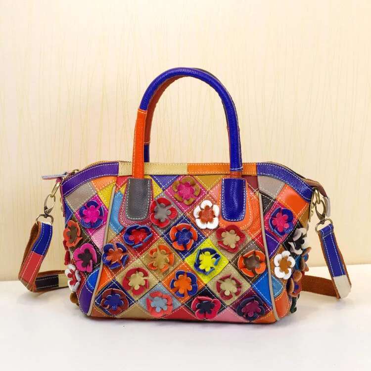 High Quality Leather Women's Multi-Color Plaid Ing Design Shoulder Ladies Fashion Wer Color Block Tote Bag 418