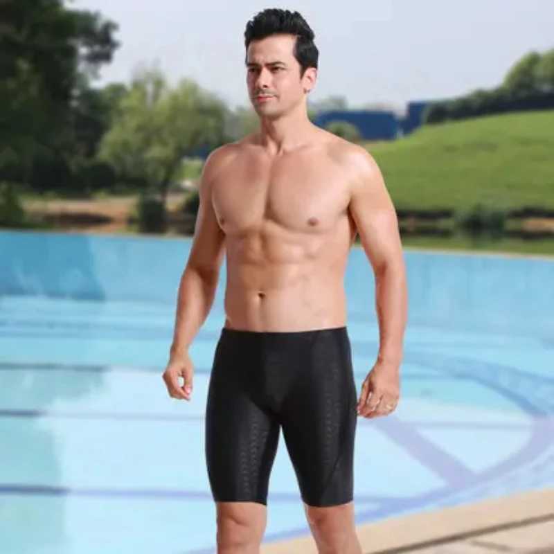 Mens Shark Skin Water Repellent Professional Competitive Swimming Trunks Brand Soild Jammer Swimsuit Pant Racing Briefs L-5XLXJ250224