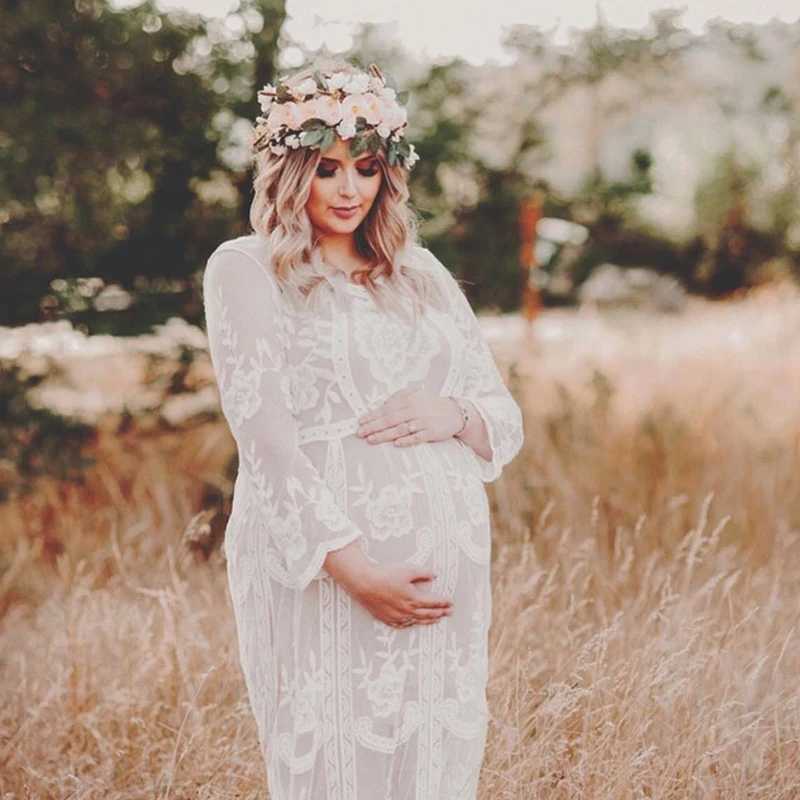 Women Long Sleeve White Lace Floral Maternity Gown Maxi Photography Dress Pregnancy Dress for Photo Shoot Pregnant Women Clothes X250224