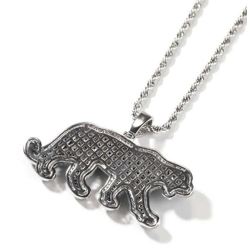 Hip hop black CZ stone paving sparkling cheetah and leopard pendant necklace mens rap singer jewelry gift pendant singing X250224