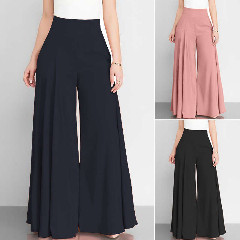 Spring Women's Solid Color High Waist Wide Leg Pants, Thin Casual Pants