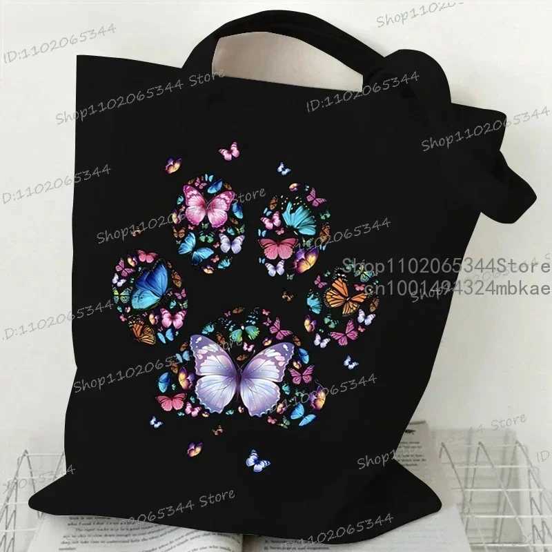 Colour Heart Dog PAW Pattern Canvas Tote Bag Women FAshion Y2K Shopping Bags Student Animal Lover Cartoon Shoulder Handbag Z250224