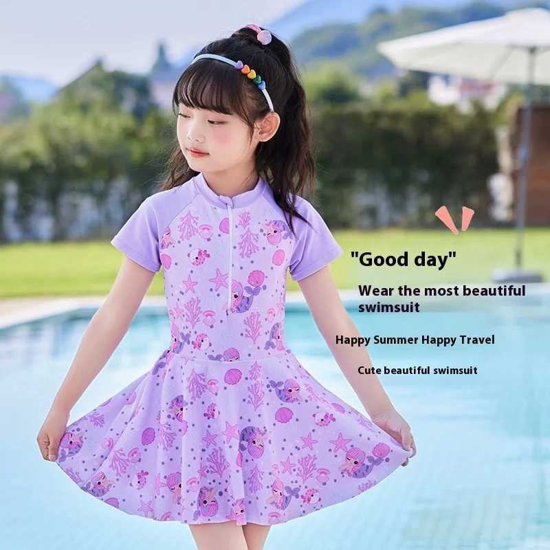 New Kids One-piece Swimsuit Ocean Coral Cartoon Print Kids Swimsuit Cute Princess Swim Dress Little Fresh Girls Swimsuit X250224
