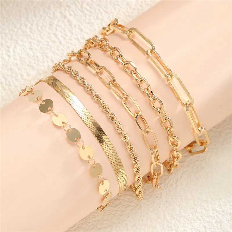6 pcs Punk Vintage Gold Color Snake Twists Chain Bracelets Set Fashion Chain Gorgeous Bracelets For Women Jewelry Luxury GiftXJ250225