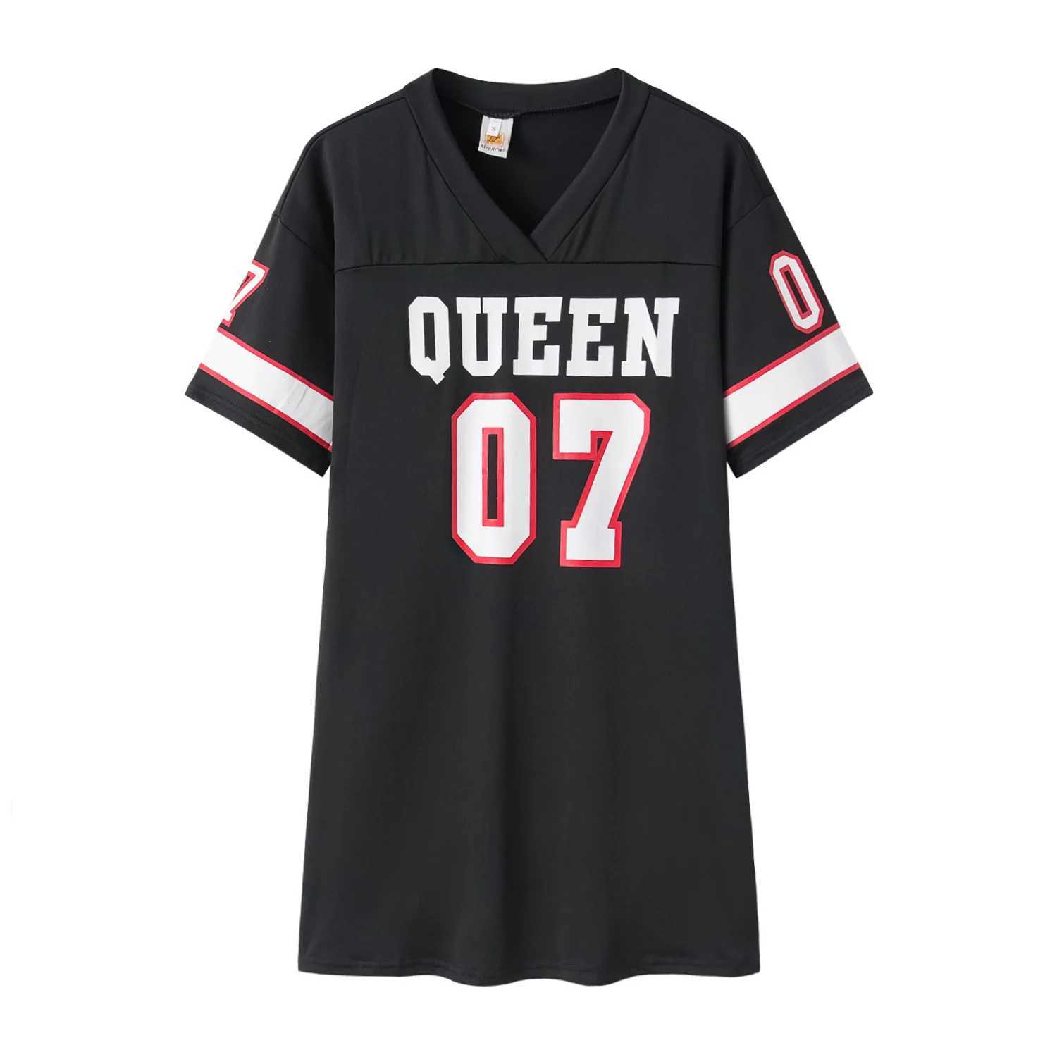 Fashionable V-neck queen letter printed dress short Sve basket sports style sexy loose Fe clothing streetwear casual wearXJ250224