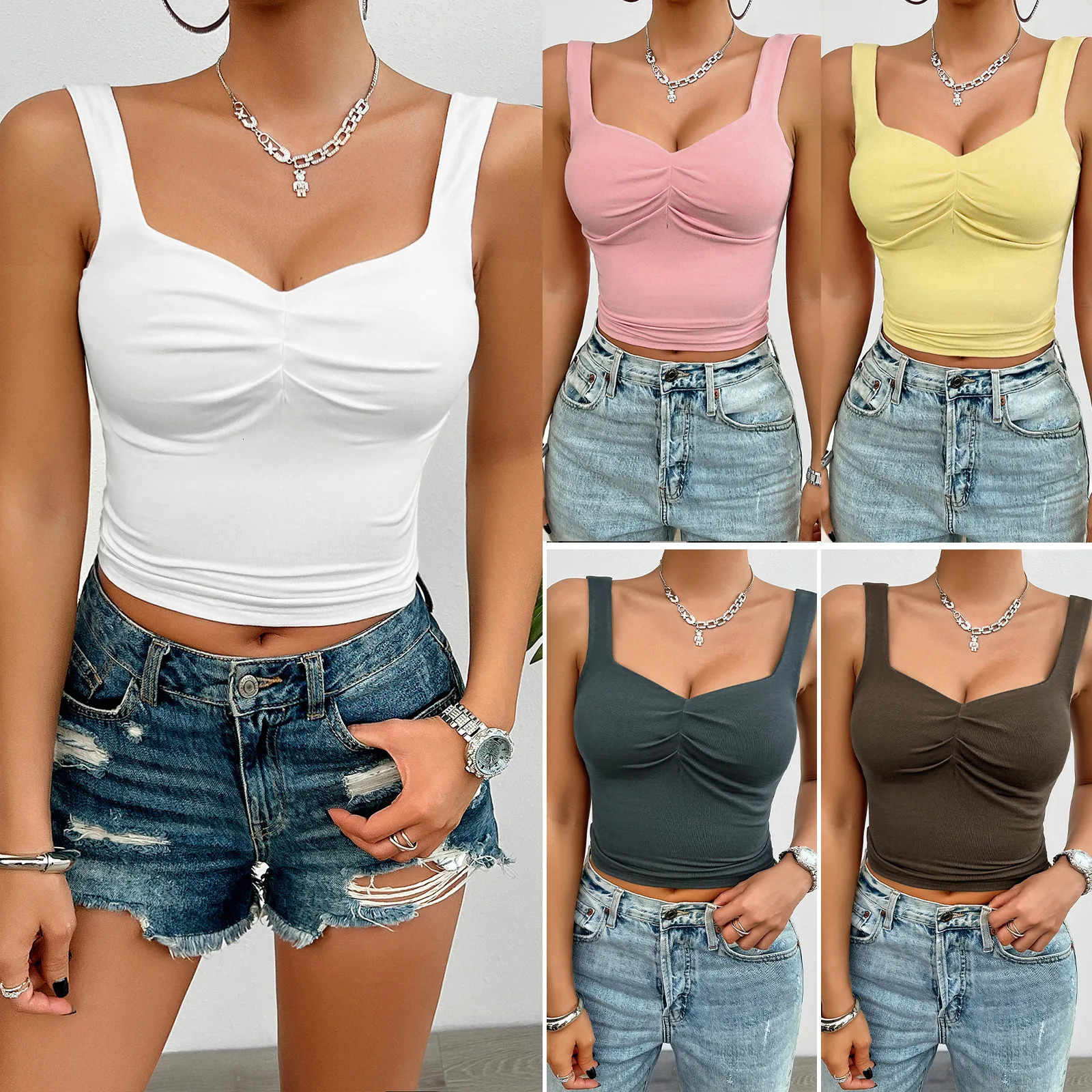 YJKDYK 2025 Summer Womens Camisole Tops Solid Color V-neck Ladys T-shirt Slim Fit Twist Knot Female Vest Women Summer Top 250224