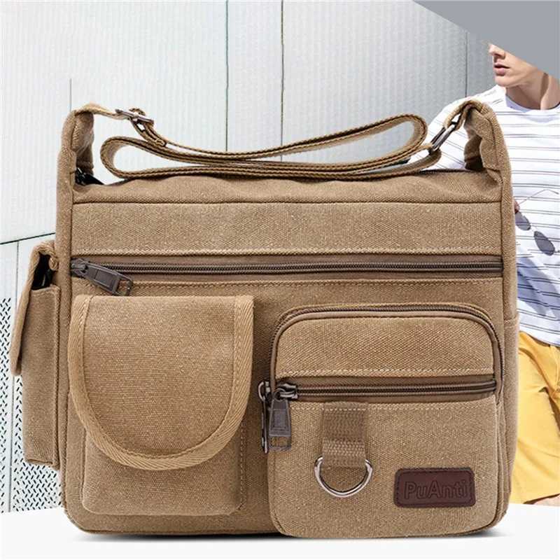 Mens canvas shoulder bag casual handbag travel mens cross body bag luxury messenger bag fashionable high-quality handbag Z250225