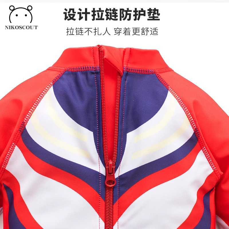Childrens swimsuit for boys elementary school boys teenagers long sleeved sunscreen one-piece cartoon style new swimsuit for older children X250224