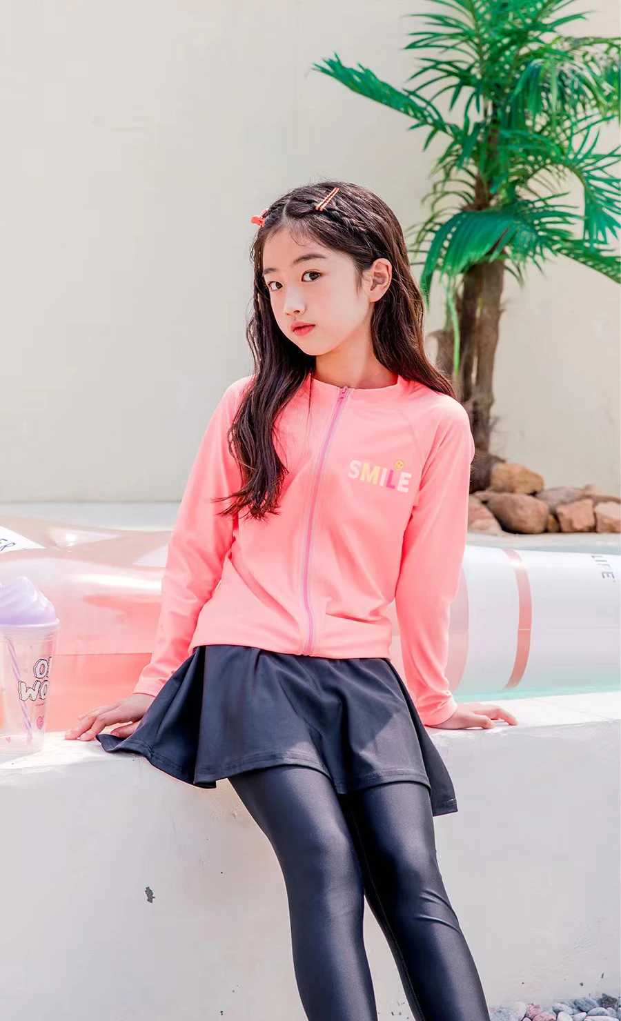 Childrens swimsuit girls split style long sleeved pants swimsuit middle-aged and older childrens girls hot spring express X250224