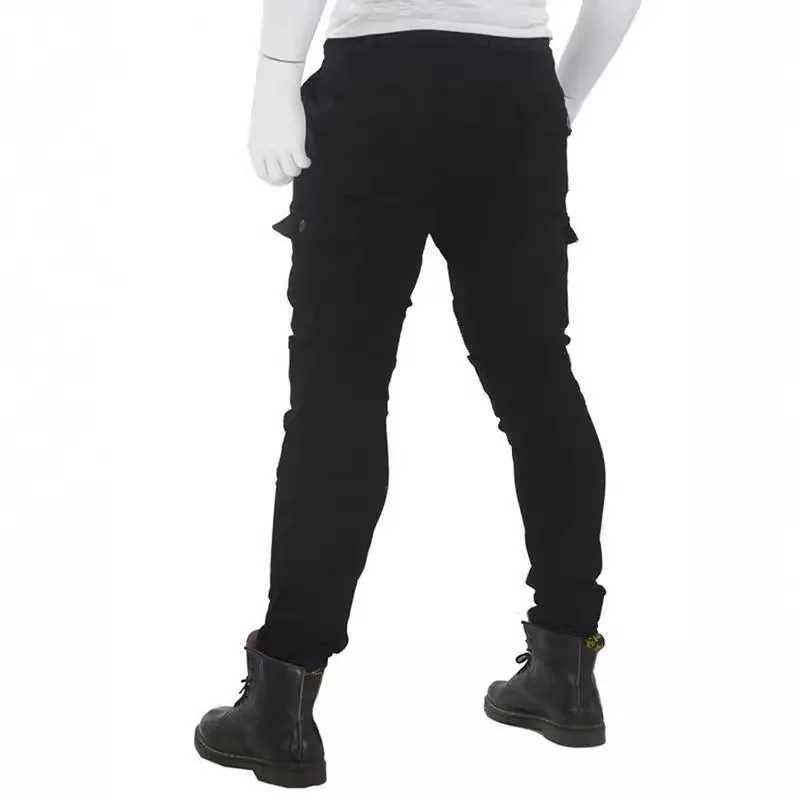 Men's Jeans Mens Denim Cargo Skinny Solid Pockets Pencil Pants Washed Ankle Length Jeans Vintage Moto Biker 2024 Summer Slim Fit Sheath z250225