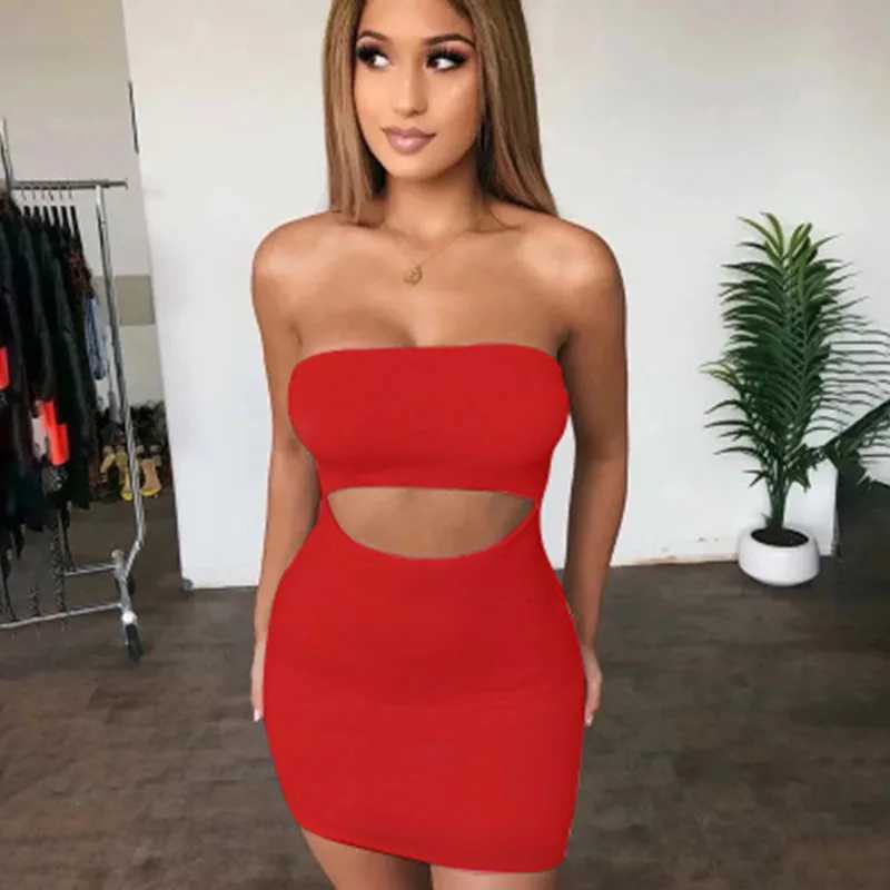 Women Sexy Dress Summer Sundress Fe Party Dress Casual Hollow bag hip tube top strapless sveless slim dress Halter DressXJ250224