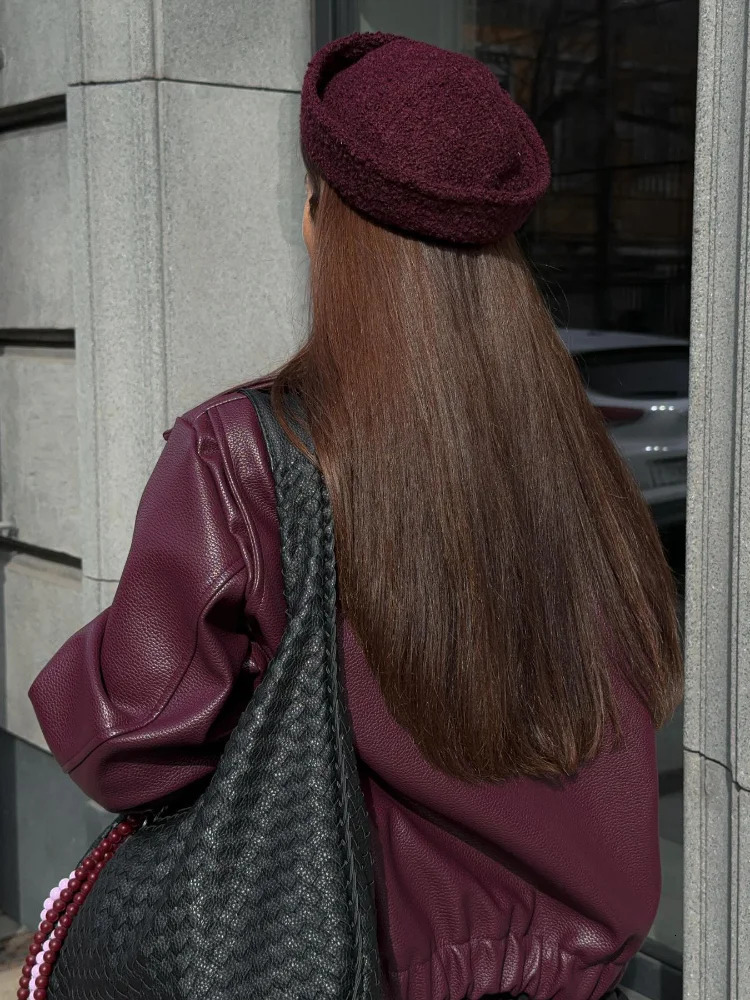 Women Elegant Solid Zipper Short Bomber Leather Chic Lapel Long Sleeves Cropped Jackets 2024 Female Party Fashion Streetwaer 250224