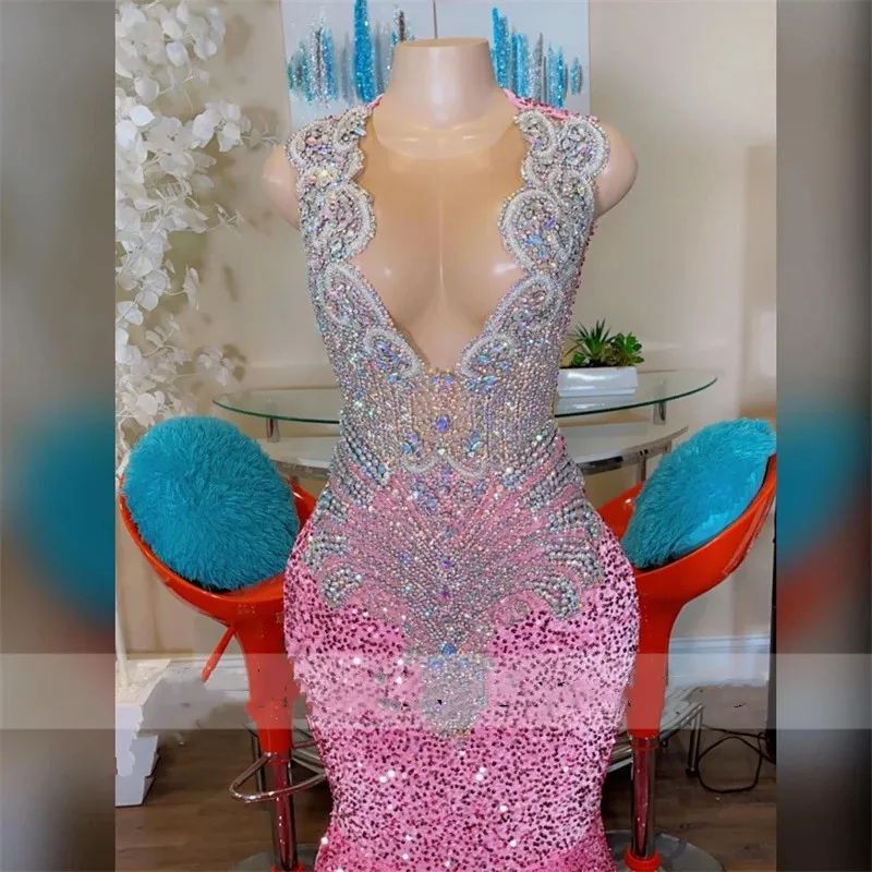 Aso Ebi Mermaid Pink Prom Dresses 2025 Illusion Lace Beaded rals Evening Formal Party Second Birthday Engagement Gowns Plus Size Dress For Special Ocn