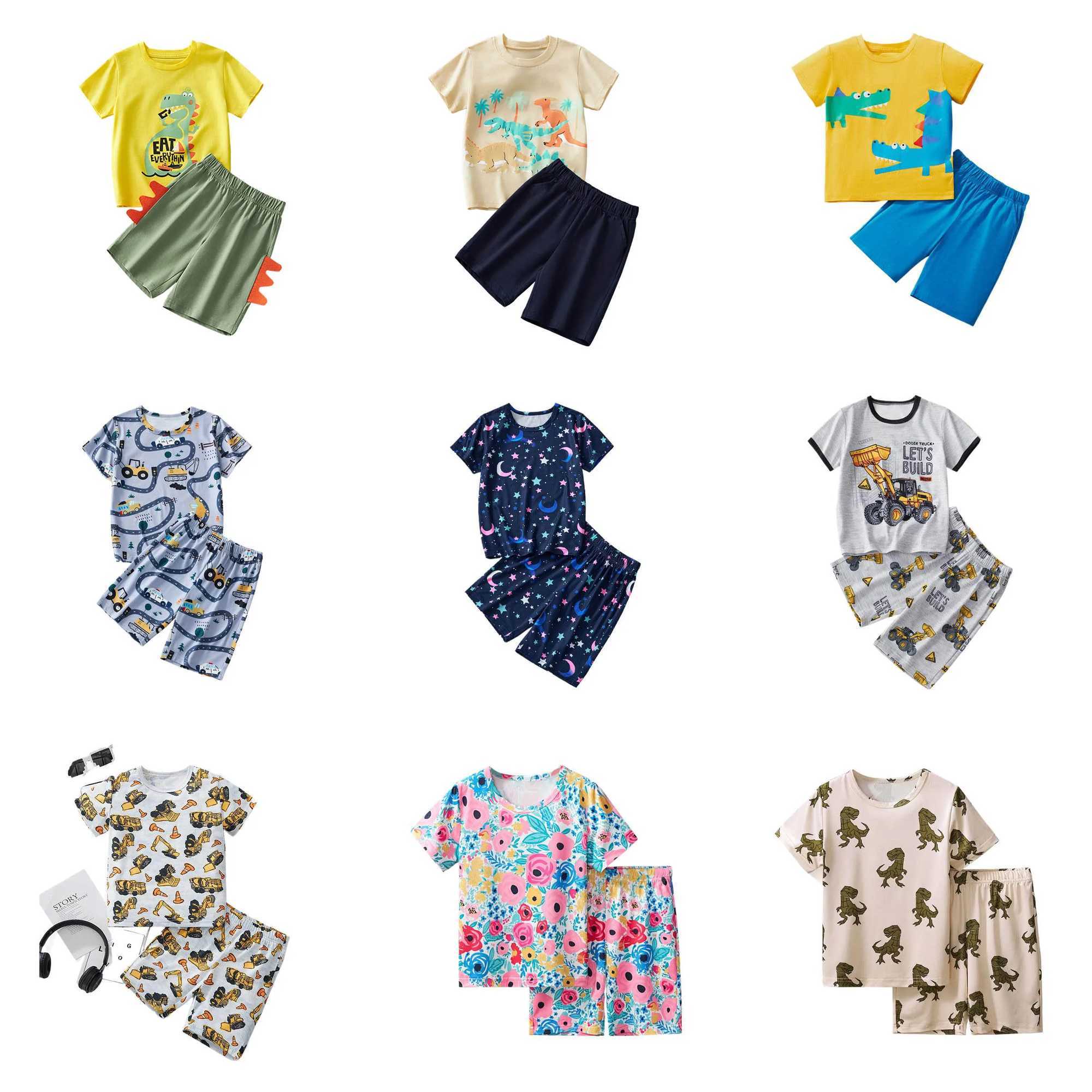 Summer 2-8Y Kids Boys 2PCS Clothes Set Cotton Dinosaur Print Children Boy Tees Suit Cool Contrast Shorts Infant Baby Boy Outfits X250224