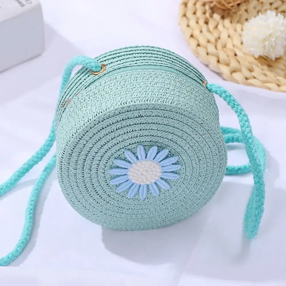 Round Straw Bag Women Woven Crossbody Beach for Ladies Cute Rattan Handmade Knitted Shoulder Candy Color Small Handbag 250221