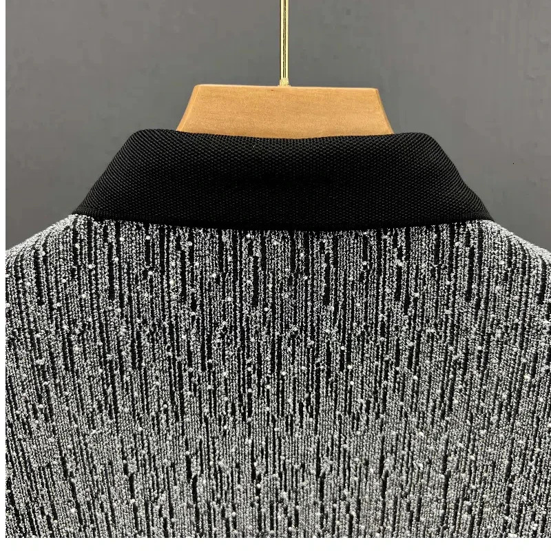 Korean Version Mens Summer Spliced Polo Shirt Printed Buttons Fashion Slim All-match Casual Short Sleeved T-shirt Top 250220