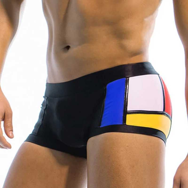 Contrast Color Swimming Trunks For Men Swimwear Swimsuit Sexy Beach Bikini Boxer Surfing Swim Wear Bathing Suit Sport ShortsXJ250224