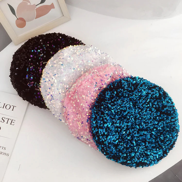 Autmn women lady casual cotton sequins beret cap Girl punk Hip hip rainbow beret British artist pumpkin hats Gorros 250225