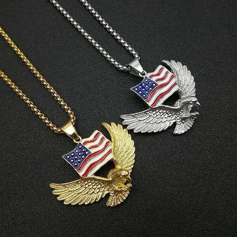 Fashion Personality Punk Biker Style Gold Color Hawk Wing Pendants Necklace for Men Trend Jewelry X250224