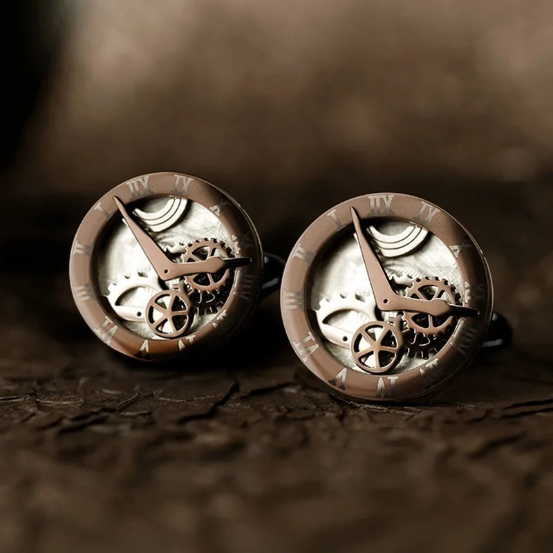 Clock Cufflinks British French Mens Business Shirts Buttons Punk Mechanical Core Cuff Links Men Accessories Gifts 250220