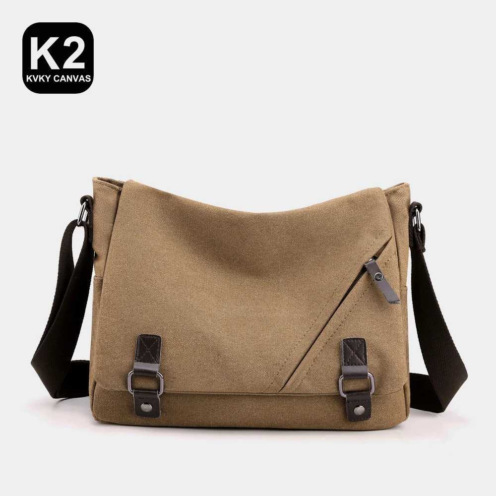 KVKY Cotton Canvas Crossobdy Bags For Men Solid Single Shoulder Male Messenger Bags Messenger Small Square Black Travel Handbags Z250225