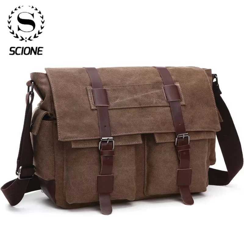 Scione Men Business Messenger Bags For Men Shoulder Bag Canvas Crossbody Pack Casual Office Travel Bag Vintage Bags Z250225