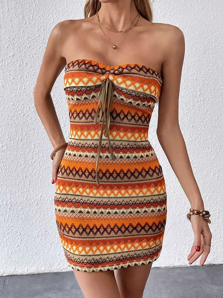 lticolor New Dresses Women Summer Fashion Lace-up Casual Slim Dress Sexy Off Shoulder Backless Lady Casual Slim Ele DressXJ250224