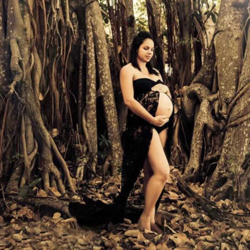 Slit-Front Pregnant Maternity Dresses for Pregnancy Pregnant Clothes Gown Women Sexy Photo Shoot Photography Props Clothing X250224