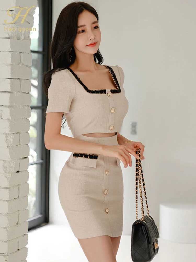 H Han Queen 2024 Summer Sexy Dresses Fashion Buttons Simple Sheath Pencil Short He Chic Dress Korean Style Clothing DressXJ250224