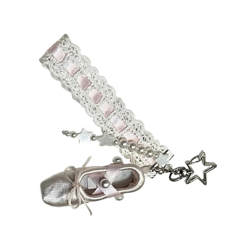 Pearls Ballet Shoe Pendant Keychain Ribbon Bowknot Bag Charm Car Keyring Hangings Ornament for Backpack Handbag Decors 250224
