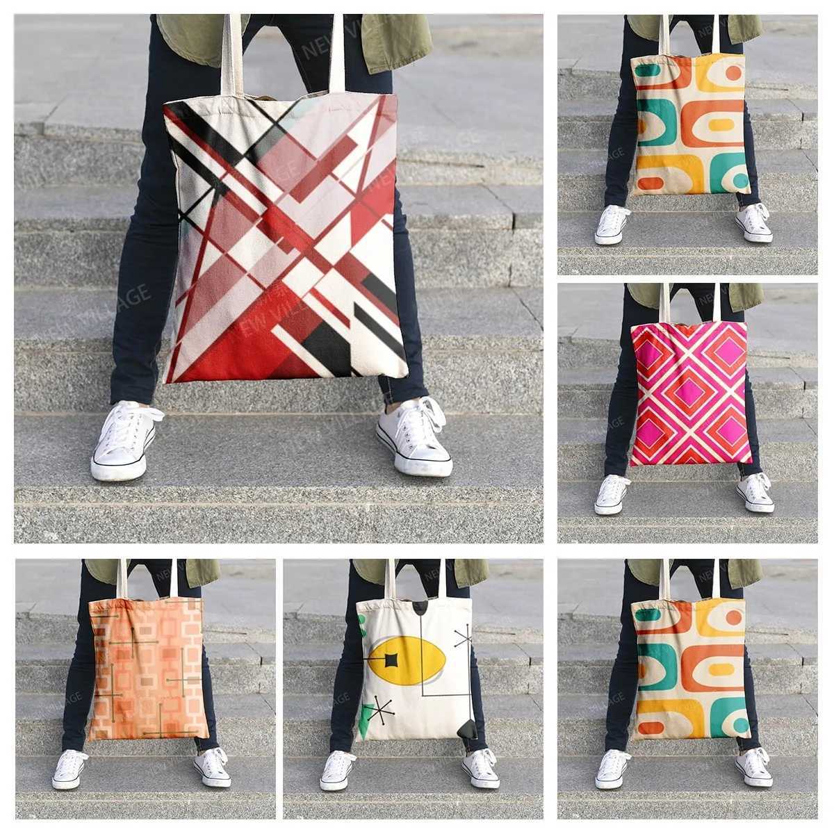 Canvas shoulder bag organization storage Handbags cosmetics travel Womens bag Shopping Fabric pouch nordic boho Customizable Z250224-1