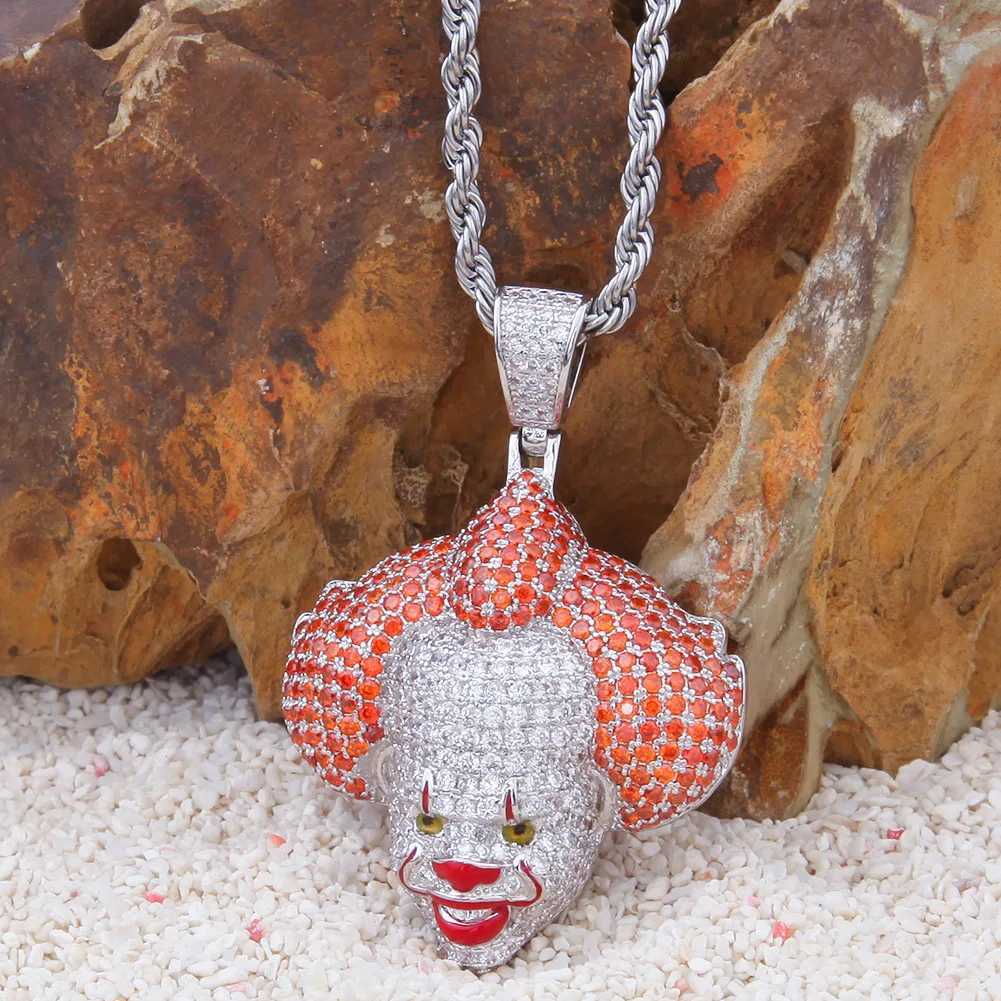 Hip-Hop Circus Clown Doll Mask Pendant Necklace Set with Zircon Colored Dripping Oil Mens Fashion Pendant Chain Cute Jewelry X250224