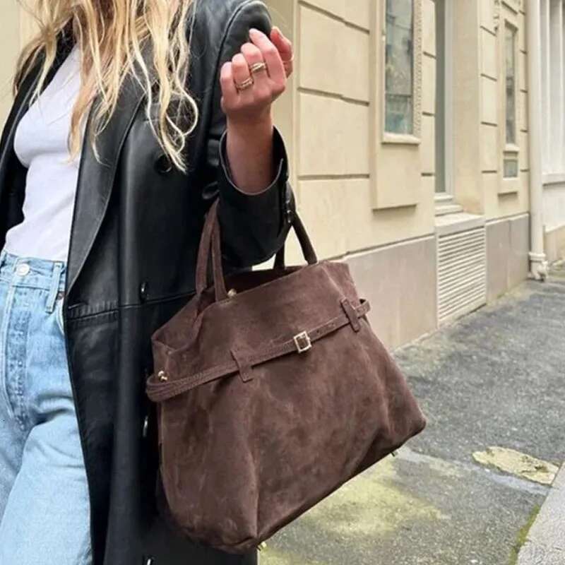 Retro Handbag Autumn/Winter Frosted Suede Belt Buckle Women Shoulder Tote Bag