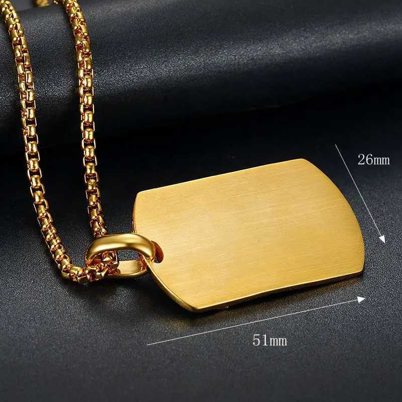 Hip Hop Bling d Out Gold Color Stainless Steel Flag Square Pendants Necklace for Men Rapper Jewelry Dog Tag X250224